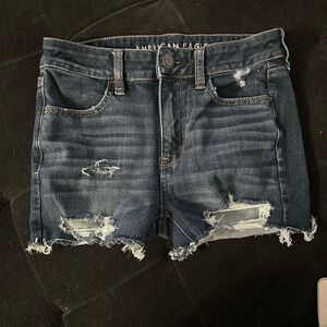 American Eagle Outfitters Women's Ripped Jean Shorts - Dark Blue
